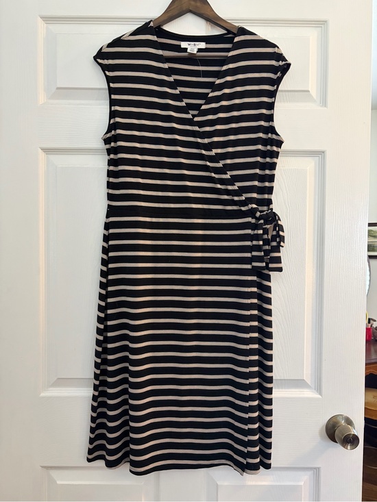 White House Black Market Dresses & Skirts - WHBM Sleeveless Black and Cream Striped Wrap Dress
